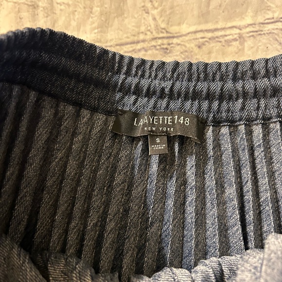 LAFAYETTE 148 NEW YORK GWENDA SKIRT PLEATED FLAIR RETRO BLUE DRAWSTRING WAIST S - Picture 5 of 11